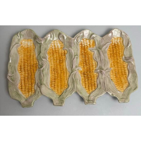 ND Exclusive Corn on the Cob Serving Platter Majolica MCM Farmhouse Summer VNTG - Picture 2 of 11